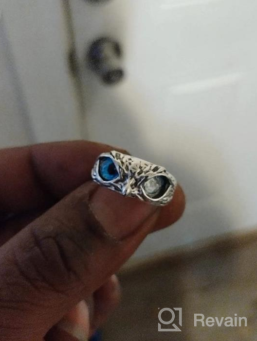 img 1 attached to 🦉 Vintage Owl Ring with Demon Eye Design - Fuqimanman2020 Plain Silver Blue Eye Trinket Ring review by Paul Martindale