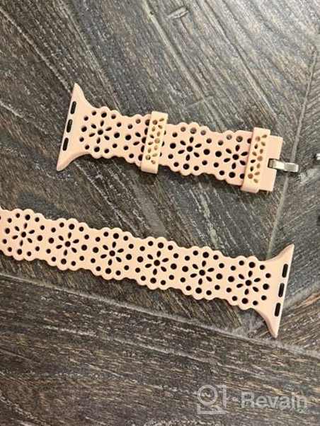 img 1 attached to Stylish Lace Flower Cut-Outs Scalloped Apple Watch Band For Women - Compatible With IWatch Series 8/7/6/5/4/3/2/1 SE, 41Mm/40Mm/38Mm - Soft, Stretchy, And Waterproof TOYOUTHS Band In Starlight Color review by Bill Pulse