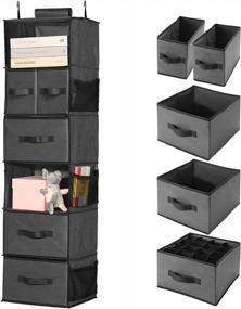 img 4 attached to Lagute Solide 6-Shelf Hanging Closet Organizer With Drawers & Hooks, Closet Organizer & Storage, Hanging Storage Shelves With 4 Drawers & 6 Side Pockets, 12''W X 12''D X 48''H, Gray