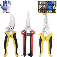 jasni 3-pack stainless steel garden secateurs set with gloves and box - ideal for pruning hedge, fruit branches and vegetables logo