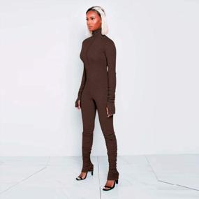 img 3 attached to High Neck Bodycon Jumpsuit With Zipper, Ruched Design, Thumb Hole For Women'S Tracksuit