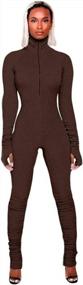 img 4 attached to High Neck Bodycon Jumpsuit With Zipper, Ruched Design, Thumb Hole For Women'S Tracksuit