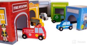 img 3 attached to Colorful Nesting Blocks with Match & Stack Feature, 5 Stackable Vehicles and Buildings, 🚗 Cube Shapes for Vehicle Storage – Includes Police Car, Ambulance, Recycling Truck, School Bus, and Firetruck