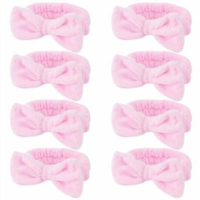 img 4 attached to Pack Of 8 Pink Terry Cloth Spa Headbands For Women And Girls - Bow Headbands For Skincare And Face Washing