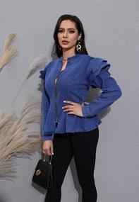 img 2 attached to Stylish Denim Peplum Jacket For Women - Long Sleeve With Zip Closure And Ruffle Shoulder Detail - Plus Size Option Available