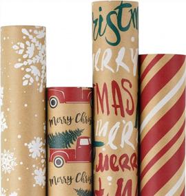 img 4 attached to 🎁 RUSPEPA Christmas Wrapping Paper - Kraft Paper with Snowflakes, Car, Christmas Tree, Stripes, and Merry Christmas - Set of 4 Rolls - Each Roll measures 30 inches x 10 feet