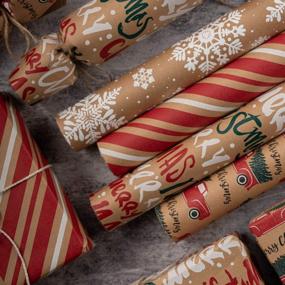 img 2 attached to 🎁 RUSPEPA Christmas Wrapping Paper - Kraft Paper with Snowflakes, Car, Christmas Tree, Stripes, and Merry Christmas - Set of 4 Rolls - Each Roll measures 30 inches x 10 feet