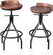 industrial bar stools with swivel wooden seat and backrest set of 2 - adjustable 24.4-30.3inch counter height for kitchen dining - bokkolik logo