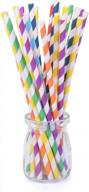 105 multicolor rainbow paper straws for wedding, birthday party drinking decoration - 7 3/4 inch striped favor supplies logo