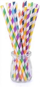 img 3 attached to 105 Multicolor Rainbow Paper Straws For Wedding, Birthday Party Drinking Decoration - 7 3/4 Inch Striped Favor Supplies