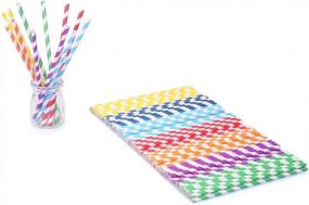 img 2 attached to 105 Multicolor Rainbow Paper Straws For Wedding, Birthday Party Drinking Decoration - 7 3/4 Inch Striped Favor Supplies
