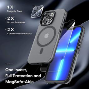 img 2 attached to 📱 TAURI [5 in 1] Magnetic iPhone 13 Pro Case with MagSafe, 2 Glass Screen Protectors & 2 Camera Lens Protectors, Translucent Matte Military Grade Drop Protection - Slim Cover 6.1 Inch