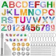 alphabet silicone resin keychain molds kit with letter number mold, foil flakes, dried flowers and pin vise set for diy resin casting projects, house numbers making logo