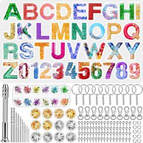 img 4 attached to Alphabet Silicone Resin Keychain Molds Kit With Letter Number Mold, Foil Flakes, Dried Flowers And Pin Vise Set For DIY Resin Casting Projects, House Numbers Making