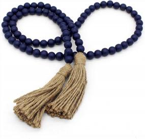 img 4 attached to Stylish Navy Blue Wood Bead Garland With Tassels For Rustic Home Decor - CVHOMEDECO