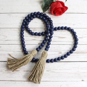 img 3 attached to Stylish Navy Blue Wood Bead Garland With Tassels For Rustic Home Decor - CVHOMEDECO
