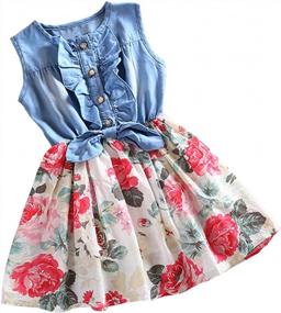 img 4 attached to Csbks Girls Summer Sleeveless Floral Denim Dress Toddler Bow Casual Sundress