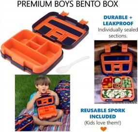 img 4 attached to Dinosaur Bento Lunch Box For Boys Toddlers, 5 Portion Sections Secure Lid, Microwave Safe BPA Free Removable Plastic Tray, Pre-School Kid Daycare Lunches Snack Container Ages 3 To 7 Blue Orange