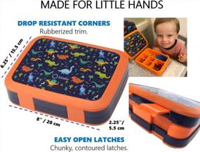 img 3 attached to Dinosaur Bento Lunch Box For Boys Toddlers, 5 Portion Sections Secure Lid, Microwave Safe BPA Free Removable Plastic Tray, Pre-School Kid Daycare Lunches Snack Container Ages 3 To 7 Blue Orange