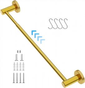 img 4 attached to IMomwee Gold Brush Finished SUS304 Stainless Steel Adjustable 16-27.6 Inch Towel Bar With Hooks For Bathroom Kitchen Washroom - 1" Diameter Wall Mount Rod