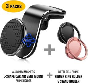 img 3 attached to 📱 3-Pack Cell Phone Ring Holder Stand with Magnetic Phone Car Mount Set – 360° Thin Metal Finger Ring Grip and Car Phone Holder. 360° Rotation, Super Strong Grip in Air Vent. Compatible with All Smartphones.