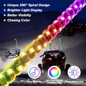 img 3 attached to Omotor 4Ft LED Whip Lights: Remote Controlled RGB-Chase Offroad Spiral Lights For Adventurous Night Rides