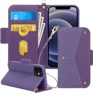 wallet case for iphone 12 mini 5.4 inch - rfid blocking, kickstand, card holder, folio flip cover - premium case wallet compatible with iphone 12 mini 5g 2020 release in purple logo