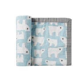 img 4 attached to Ultra-Soft Cotton Baby Blanket For Boys - Large Polar Bear Design - Two-Layer Stroller Blanket - Ideal For Everything - Blue