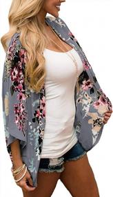 img 3 attached to Floral Chiffon Kimono Cardigan Cover Up For Women'S Beachwear With Batwing Sleeves