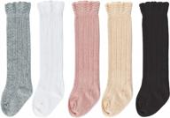 5 pairs bestjybt baby girls boys knee high socks - cotton newborn infants toddlers cable knit tube ruffled stockings logo