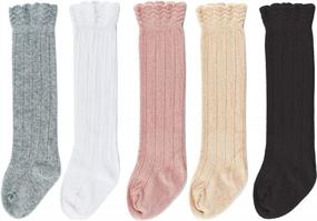 img 4 attached to 5 Pairs Bestjybt Baby Girls Boys Knee High Socks - Cotton Newborn Infants Toddlers Cable Knit Tube Ruffled Stockings