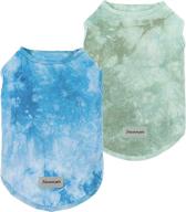 🐶 2-pack fitwarm tie dye dog clothes - 100% cotton with reflective label dog shirts, doggie t-shirts, puppy tank top vest, tee for summer cat clothes - large, green blue логотип