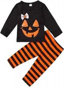 img 4 attached to Newborn Baby Boys Girls Halloween Outfit - Pumpkin Print Blouse And Pants