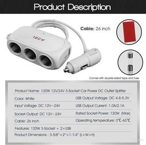 img 3 attached to 3-Socket Car Cigarette Lighter Splitter Adapter with Dual USB Car Charger Extender – 120W [12V/24V], White