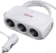 3-socket car cigarette lighter splitter adapter with dual usb car charger extender – 120w [12v/24v], white logo