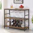 industrial rustic wine rack table with glass holder and storage cabinet - foluban oak wood and metal bar buffet logo