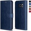 tpu shockproof leather wallet flip case w/ card slot & kickstand for samsung galaxy s7 edge (blue) - ocase logo