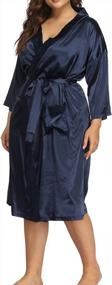 img 3 attached to Silky Satin Plus Size Robes For Women: Long Kimono Style Perfect For Bridesmaids, Sleep, And Lounge