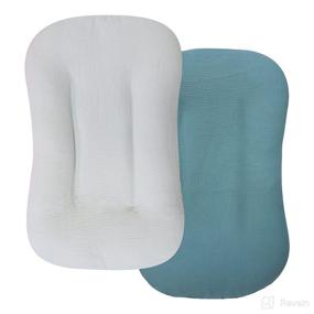 img 4 attached to Pack of 2 Muslin Baby Lounger Covers, Organic Cotton Slipcovers for Newborns, Padded Infant Floor Seat Cover for Boys and Girls (Blue Gray)