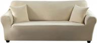 luxury velvet stretch sofa cover: thick plush couch slipcover with 2 free pillow covers for medium loveseat (oatmeal) логотип