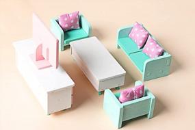 img 3 attached to 1/12 Scale Wooden Dollhouse Furniture Set - Living Room Accessories With Couch, Table And Cabinet - Miniature Doll House Furnishings