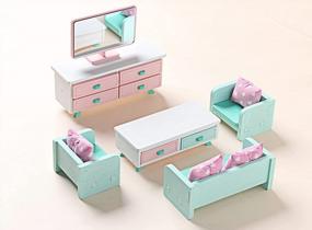img 4 attached to 1/12 Scale Wooden Dollhouse Furniture Set - Living Room Accessories With Couch, Table And Cabinet - Miniature Doll House Furnishings