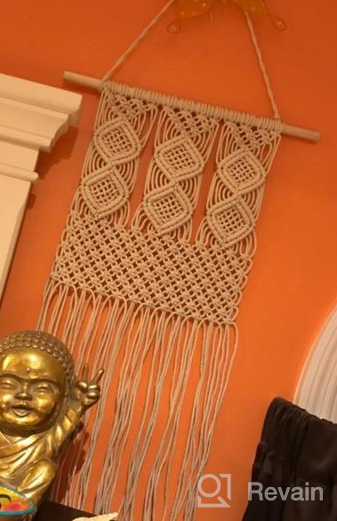 img 1 attached to Boho Chic Handmade Macrame Tapestry Wall Hanging For Stylish Home Décor - Perfect For Living Room, Bedroom, Nursery And More! review by Amber Davis