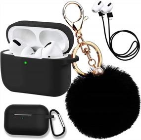 img 4 attached to Silicone Cover Compatible With Apple AirPods Pro, Soft Skin Case Shock-Absorbing Protective Case With Pompom Keychain And Strap [Front LED Visible](Black)