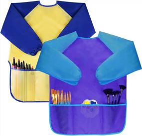 img 2 attached to Bassion 2 Pack Kids Art Smocks Toddler Smock Waterproof Artist Painting Aprons Long Sleeve With 3 Pockets For Age 2-6 Years