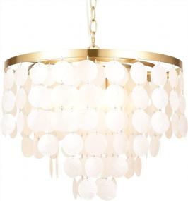 img 2 attached to ALICE HOUSE 18.2" White Shell Chandeliers, Brushed Brass Finish, Coastal Kitchen Island Light Fixture, 4 Light Modern Pendant Light For Dining Room, Foyer, Entryway And Bedroom AL2608-P4