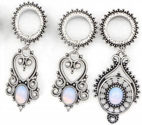 img 3 attached to Retro Opal Gemstone Dangling Plugs And Tunnels For Stretched Ears - Available In Sizes 2G To 1-3/16 Inch - SUPTOP