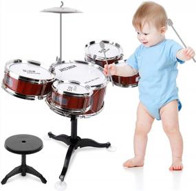 img 4 attached to Red SANMERSEN Kids Drum Set Jazz 8 Piece Percussion Musical Instruments Toy Playset Xmas Gift Boys Girls Toddlers Educational