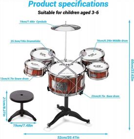 img 3 attached to Red SANMERSEN Kids Drum Set Jazz 8 Piece Percussion Musical Instruments Toy Playset Xmas Gift Boys Girls Toddlers Educational