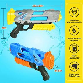 img 2 attached to 1200Cc Super Water Blaster Soaker Squirt Guns - идеальные подарочные игрушки для летнего открытого бассейна и пляжного песка с водой - 2 водяных пистолета в упаковке для детей и взрослых